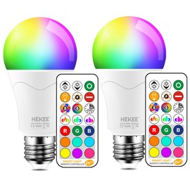 LED Light Bulb 85W Equivalent, Color Changing Light Bulbs with Remote Control RGB 6 Modes, Timing, Sync, Dimmable E26 Screw Base (2 Pack)