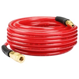 YOTOO Air Hose 1/4 in. x 50 ft, Heavy Duty Reinforced Polyurethane Air Compressor Hose, Flexible, Kink Resistant, Lightweight with Bend Restrictor, 1/4" Swivel Industrial Quick Coupler and Plug, Red