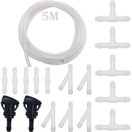 Wischwasserschlauch Reparaturset, CTRICALVER 5M Universal Scheibenwaschanlage Schlauch, Automotive Schlauch, mit 15 Stücke weiße Schlauchverbinder +2 pcs Sprühdüse