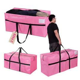 WORKPRO 2-Pack 66 Gallon Extra Large Moving Bags with Zippers, Carry Handles, Heavy-Duty, Water-Resistant Storage Totes for Moving & Space-Saving Organization, Pink