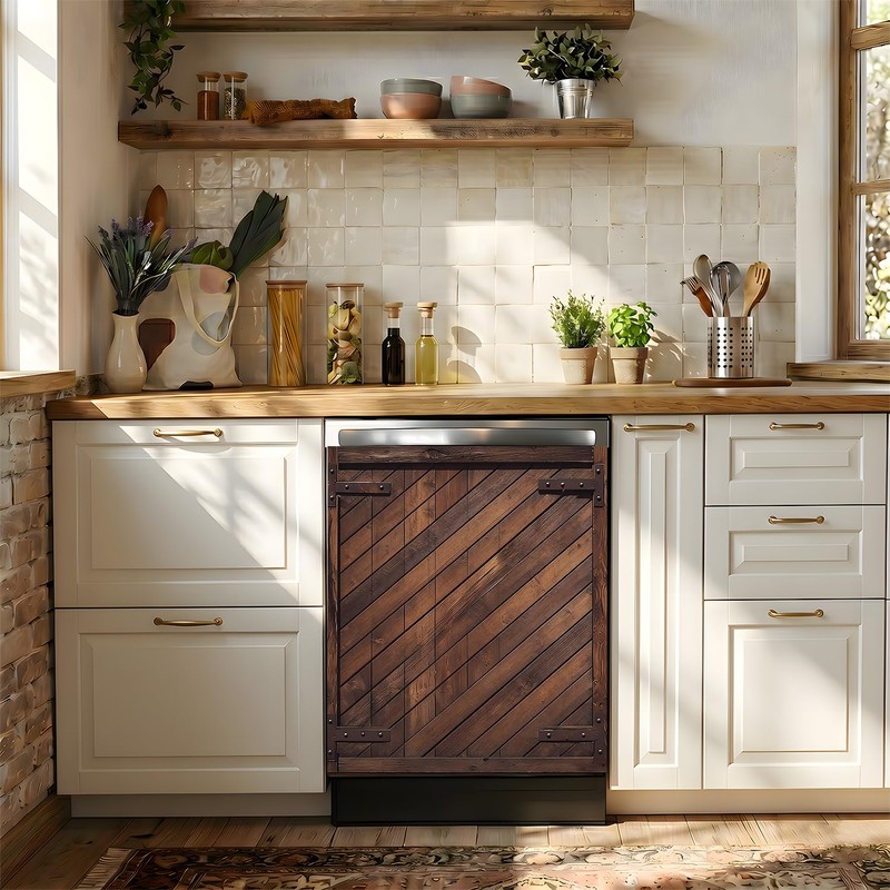 Dishwasher Magnet Cover Brown Wood Look, Waterproof Magnetic Dishwasher Cover