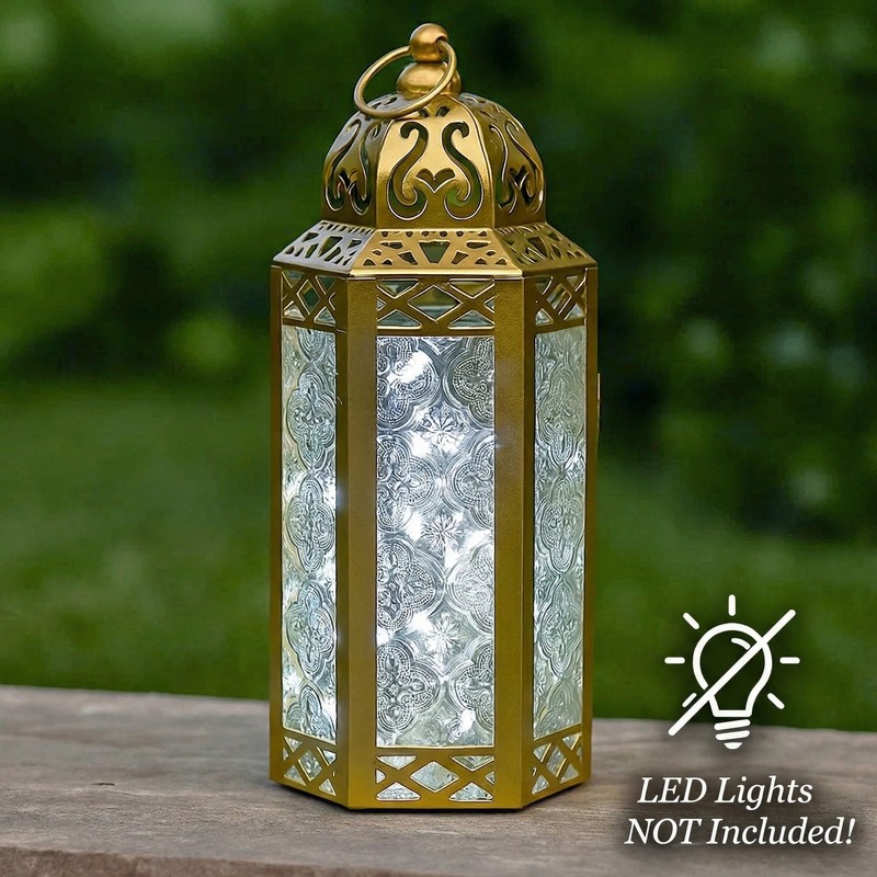 VELA LANTERNS 10.5" Gold Moroccan Candle Lantern Decorative Candle Holder