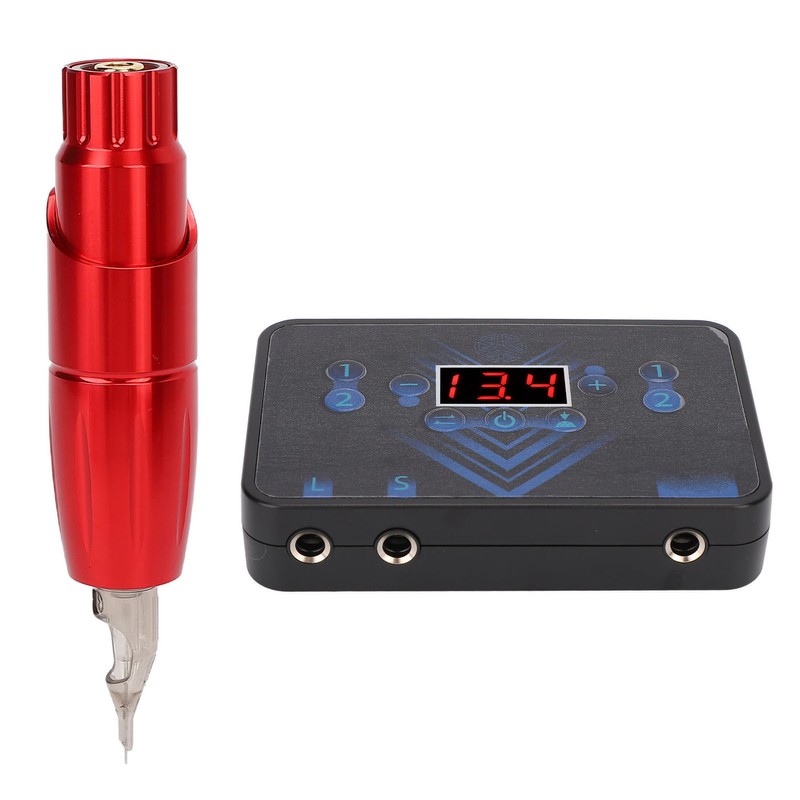 Tattoo Machine Kit Red Motor Pen LED 2 Channel Output