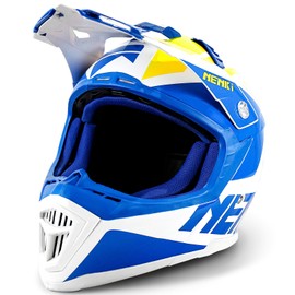 NENKI Dirt Bike Helmet Adult Motocross Helmet for Men ATV Helmet 4 Wheeler MX UTV Off Road Helmet Lightweight Fiberglass Shell DOT Approved (XX-Large, Blue White)
