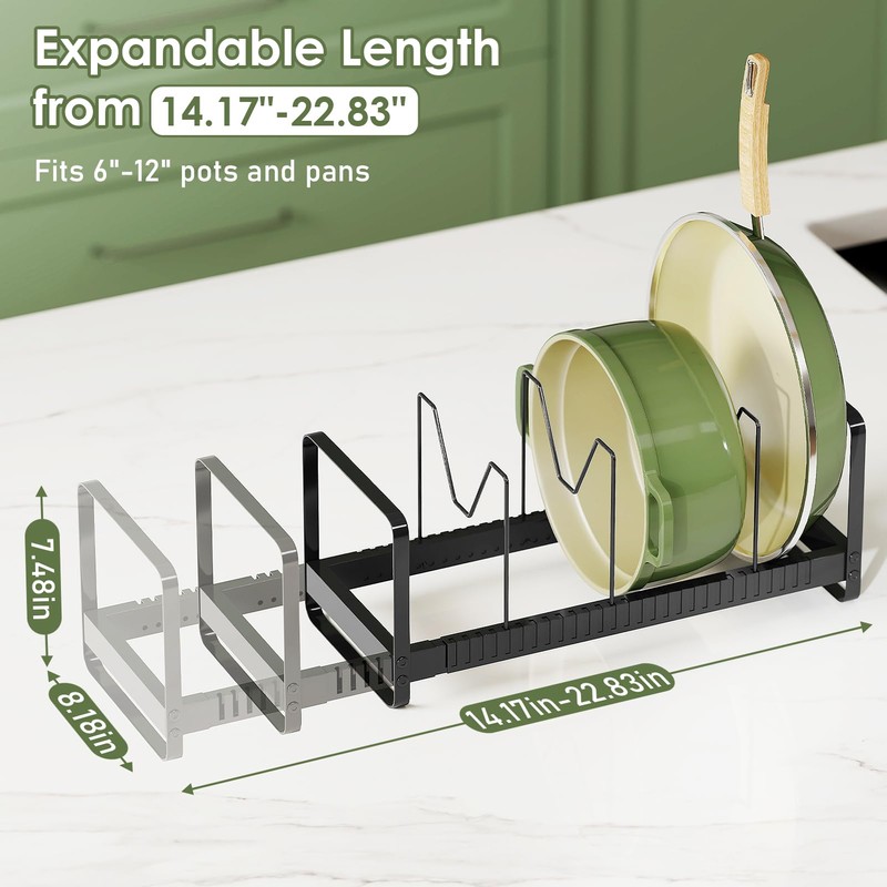 MUDEELA Pot Rack Pan Organizer inside Cabinet - Expandable Pot