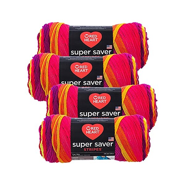 Red Heart Super Saver Yarn (4-Pack of 5oz Skeins) (Fruity