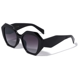Dweebzilla Womens Oversized Cat Eye Jackie O Butterfly Sunglasses (Glossy Black Frame - Black Gradient Lenses)