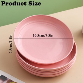 Kunststoffteller Wiederverwendbares 4er-Set, 20 cm unzerbrechliche Speiseteller, leichter Campingteller für Picknick, Salat, Pasta, Party, Haus, Büro, spülmaschinen- und mikrowellenfest (Rosa)