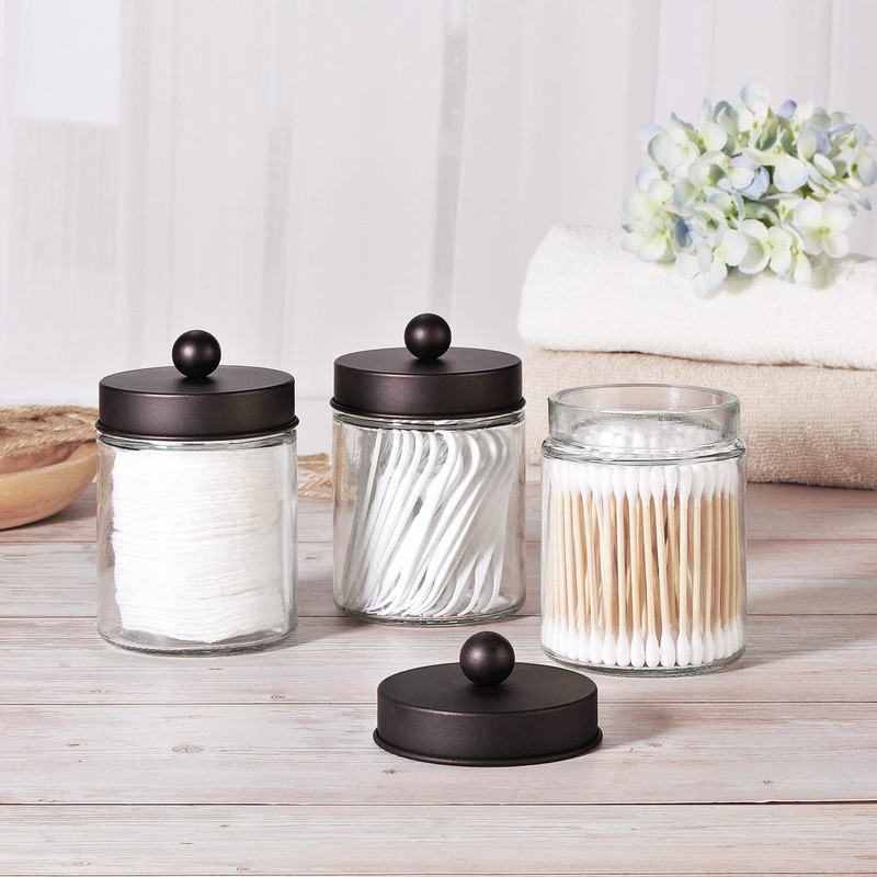 Apothecary Jar Canisters Bathroom Vanity Organizer - Qtip Holder Storage