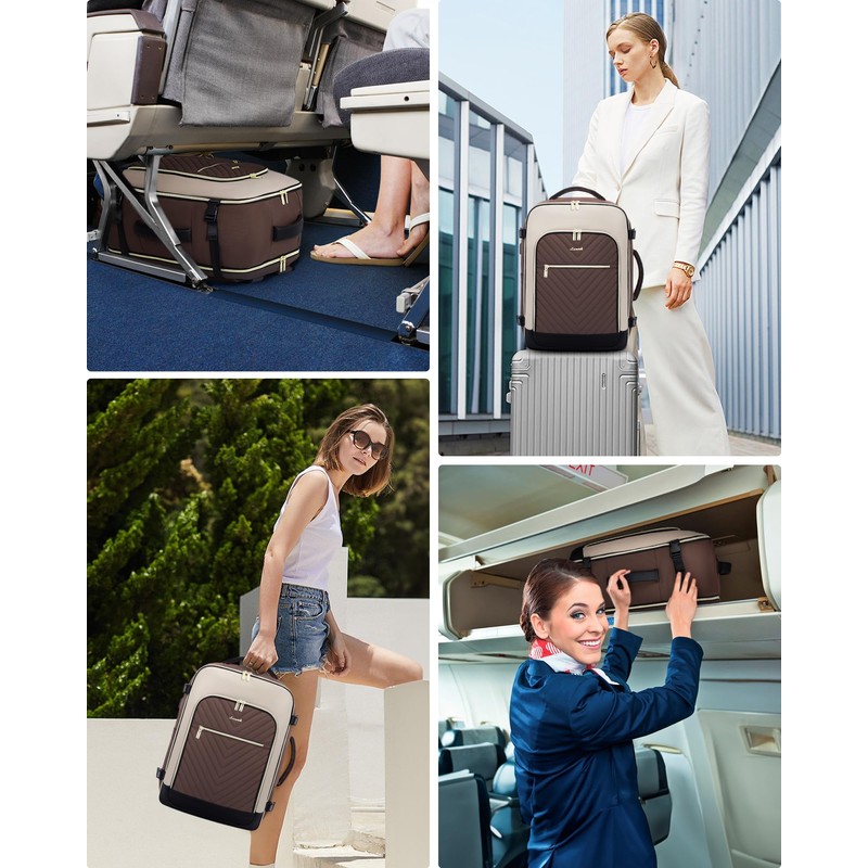 LOVEVOOK Women's Hand Luggage Backpack Large 40L, Dark Coffee Apricot