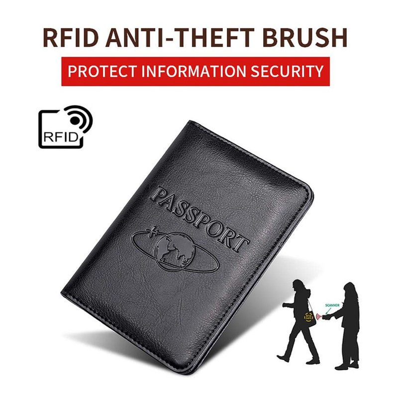 Leather Passport Cover Case RFID Blocking Travel Wallet (Black), black,