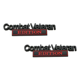 2Pcs Combat Veteran Edition Emblems Car Decals, Warrior Soldier 3D Metal Material Sticker, Combat Veteran Letters Raised Metal Decal Car Badges (Black/Red)