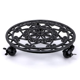 Skelang 12.6 Inches Plant Stand, Cast Iron Plant Pallet Caddy, Plant Pot Dolly with Brake Wheel, Load Capacity 350 Lbs