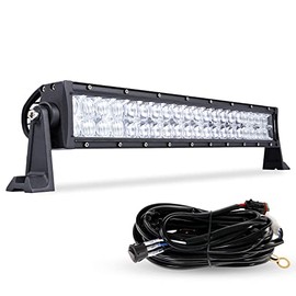 Auxbeam 22 Inch LED Light Bar 120W, 12000 Lumens Waterproof Off Road Work Light Driving Lights, 5D Lens Double Row Spot Flood Combo Fog Light with Wiring Harness for Truck Pickup Jeep SUV ATV UTV