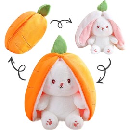 Jesir Conejito de Peluche, Conejito de Peluche de Fresa y Zanahoria, simpático Conejito de Peluche Reversible con Cremallera, Adorable Regalo para niños (7 Pulgadas Zanahoria)