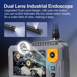 5‘’ Dual Lens Endoscope Camera with Light, 1080P Borescope Inspection Camera with Photo & Video, 7.9mm IP67 Waterproof Sewer with 7 LED Lights,16.5FT Semi-Rigid Cable, Built-in 32G Card