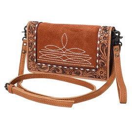 American Darling ADBG1653 Cross Body Hand Tooled Suede Genuine Western Leather Women Bag Western Handbag Purse