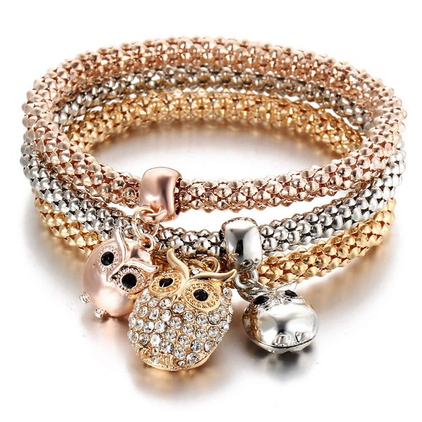 RINHOO FRIENDSHIP 3PCS Gold/Silver/Rose Gold Corn Chain Bracelet Crystal Multilayer