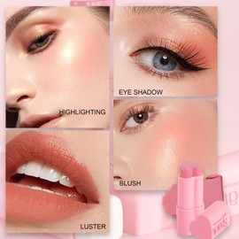 Blush Stick, Blushers for Cheeks Make Up, Cream Blush for Lip and Cheek Tint, Natural Long Lasting Highly Pigmented Korean Makeup for Women, Suitable for All Skin Tones