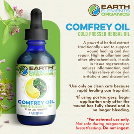 Earth Elements Organics Comfrey Oil Raw, Infused Herbal Care, Organic Skincare for All Skin Types - 1 fl oz