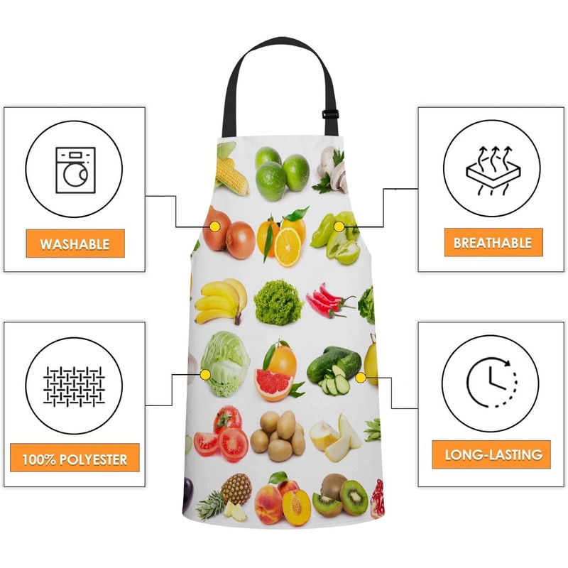 Xuwenz Fruits and Vegetables Bib Apron with Adjustable Neck for