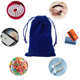 FAVORTALK 10 Pcs Velvet Drawstring Bags, Well-stitched Jewellery Pouches for Wedding Favor Party Gift Packaging - (90x120 mm/ 3.5 x 4.7 inches,Blue)