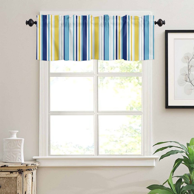 Yellow Blue Stripe Curtains for Living Room/Bedroom/Bathroom/Kitchen Windows - Rod