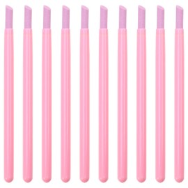 ONLYKXY 10pcs Pumice Stone Nail Cuticle Pushers Plastic Handle Trimmer Cleaning Cuticle Remover Stick Nail File Art Manicure Pedicure Tools for Nails Cuticles Fingernail Care (Pink)