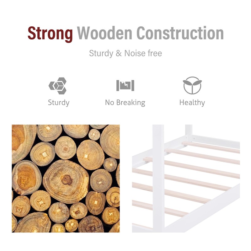 Merax Twin Size Wooden House Bed for Kids,No Box Spring