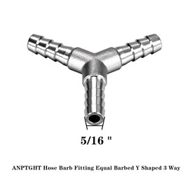 ANPTGHT 5/16" Hose Barb Fitting Equal Barbed Y Shaped 3 Way Wye Stainless Steel Tubing Joint Splicer Mender Adapter Union for Tubing Pipe Household Fuel Gas Liquid Air (2 Pcs with 6pcs Hose Clamps)