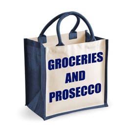 Medium Jute Bag Food And Prosecco Navy Blue Bag New Mama Mothers Day Birthday Christmas Gift