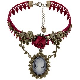 ETERNITY J. Vintage Princess Lolita Lace Victorian Necklace Bracelet Edwardian Vampire Gothic Choker Pendant (Red2)