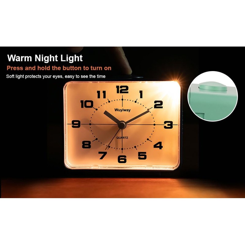 Wuyiway Analog Alarm Clock for Bedroom,Silent Non Ticking,Lighted on Demand