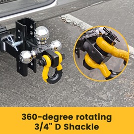 MaxxHaul 51003 Trailer Hitch Tri Ball Mount with Hook Pin Rotatable Tow Shackle 2 in Receiver 12000 lbs Capacity Heavy Duty with 1-7/8 in 2 in 2-5/16 in Hitch 3/4 inch D Ring Shank Rise 5" Drop 5"