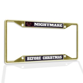 Fastasticdeals Metal Insert License Plate Frame Nightmare Before Christmas Weatherproof Car Accessories Gold 4 Holes Solid Insert