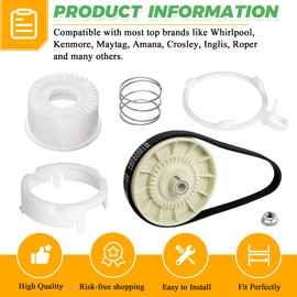 W10721967 Washer Pulley Clutch Kit & W10006384 Drive Belt by Techecook - Compatible for Whirlpool Kenmore Maytag washing machine Replaces PS10057144 W10006354 W10006356 W10239973 WTW5000DW1 MVWX655DW1