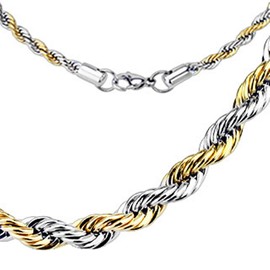 Fantasy Forge Jewelry Rope Chain Necklace Two Tone Gold Silver Surgical Stainless Steel Womens Mens 3mm 18 Inch