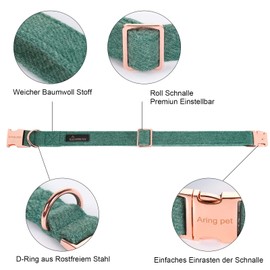 ARING PET Bowtie Dog Collar, Cotton Green Dog Collar with Bow, Comfortable Dog Collars Gifts with Metal Buckle for Small Medium Large Dogs
