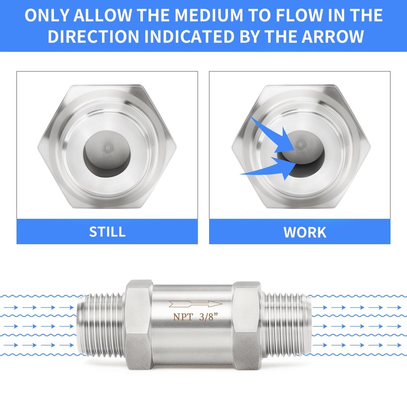 ChillWaves 304 Stainless Steel In-Line Split Check Valve 3/8" NPT