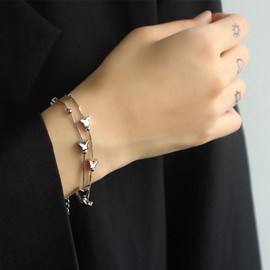 Niaspi Layered Butterfly Bracelet for Women Girls Silver Plated Small Cute Beaded Box Chain Bracelet Dainty Minimalist Flying Bird Lucky Bead Anklet Hypoallergenic Birthday Teacher's Day Jewellery