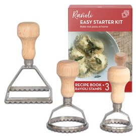 Easy Ravioli Maker Starter Kit | 3 Ravioli Mold Pasta Gift Set + Cookbook | Ravioli Press Guide to Making Ravioli and Stamp Stuffed Pastas Like Tortellini + Recipes for Classic Fillings and Sauces