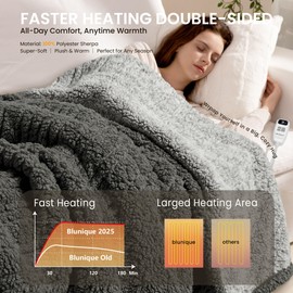 Electric Heated Blanket Full Size 72x84 inches, Fast Heating w/ 10 Heat Settings & 2/4/8/10H Auto Timer, Double-Sided Sherpa, Ultra Soft & Cozy for Couch, Bed, Office, Machine Washable, ETL Certified