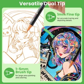 FEGLEEN 120 Colors Acrylic Paint Markers,Dual Tip Acrylic Marker Set With Fine Tip and Brush Tip Contain Metallic,Glitter,Neon,Morandi,Skin Tone Series for Rock Painting,Egg,Wood,Glass,Fabric,Crafts