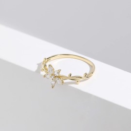 Meissa 925 Sterling Silber Handgemachte Freundschaftsringe für Mädchen Blumen Ranke Ring zierlicher Stapelring Floral Ring (Gold, 49,625)