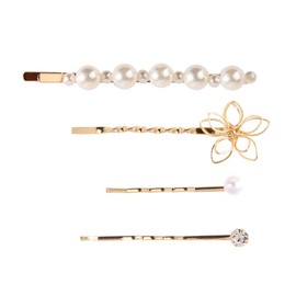 Handmade Sweet Artificial Pearl Rhinestone Hair Barrettes Hair Pins - Numblartd Set of 4 Women Fashion Hairpin Hair Clip for Wedding Bridal Bridesmaid (D#)