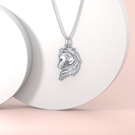 LWXIE Sterling Silver Diamond Horse Pendant Necklace for Women, 0.053 cttw Lab Grown Diamond, 18+2 Inch Chain, Horse Lovers, Gift