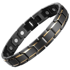 MagEnergy Magnetic Bracelets for Men Titanium Steel Black Bracelet 8.5 inches Adjustable (Gold Black)