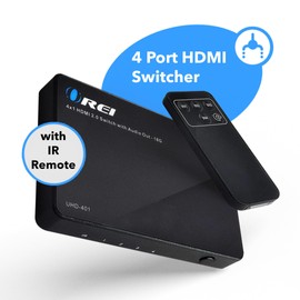 OREI Ultra HD HDMI 4 x 1 Switcher 18G Audio Extractor IR Remote - Supports Upto 4K @ 60Hz - (4 Input, 1 Output) Switch, Hub, Port for Cable, HD TV, Laptop, MacBook & More (UHD-401)