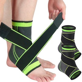 Asheyya 2 Pack Sprained Ankle Support for Ligament Damage, Ankle Brace for Women Men Foot Strap (Green, M)