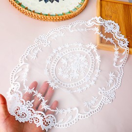 XLIUAX 2 PCS Retro Lace French Crochet Doilies, 17.5x11inch Handmade White Embroidered Lace Table Placemats Vase Cup Mat for Furniture Room Nightstand Decor